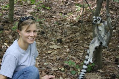 Author Katie Grogan with lemur catta